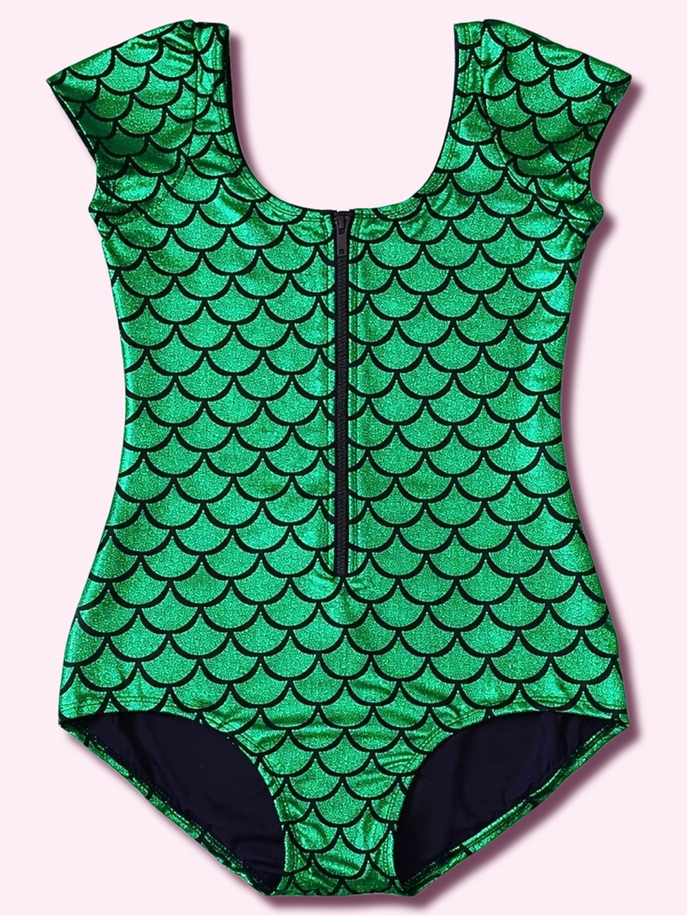 Mermaid Scale Zip Front Bodysuit Metallic Green M Living Dead Clothing Rare